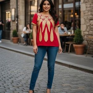 Ethnic Red and Gold Embellished Blouse NWT